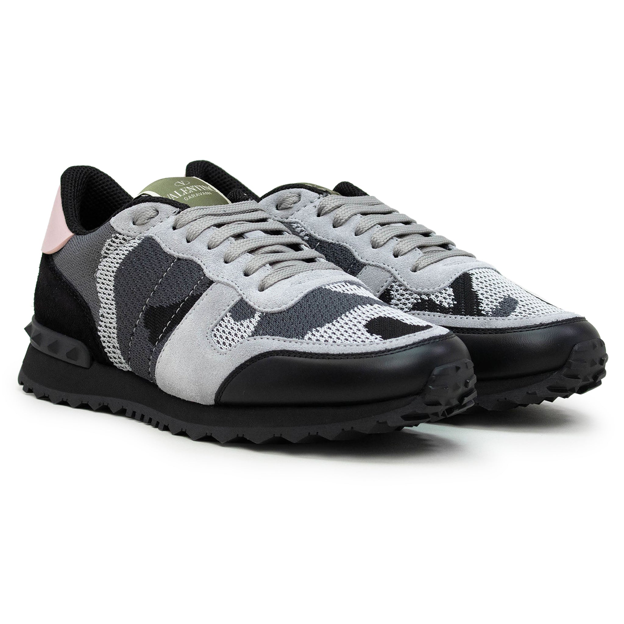 Image of Valentino Rockrunner Camouflage Grey Black Pink Mesh Sneaker